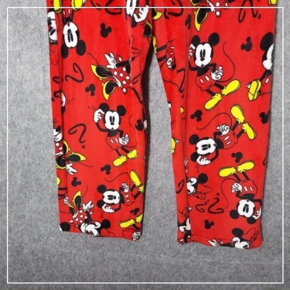 Disney Women Pajama Pants M Minnie Mickey Mouse Magic Fleece Drawstring Wide Leg - Picture 3 of 16